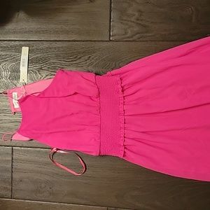 Sleeveless high neck pink maxi dress